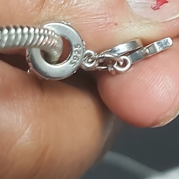 Pandora silver bracelet with four blue charms - Picture 4 of 7